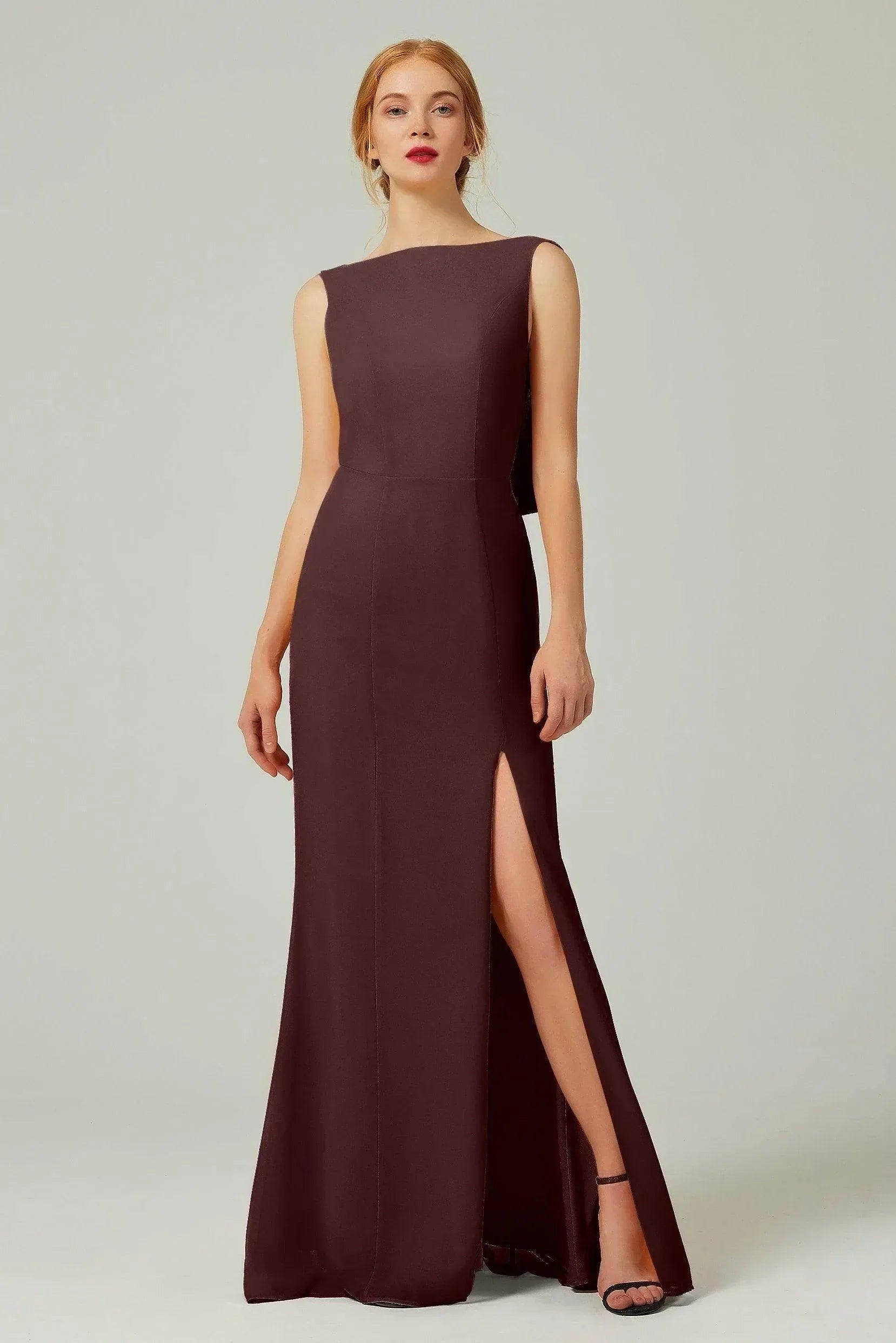 Sheath-Column Sweep-Brush Chiffon Dresses CB0310CS - Mulberry - COCOMELODY
